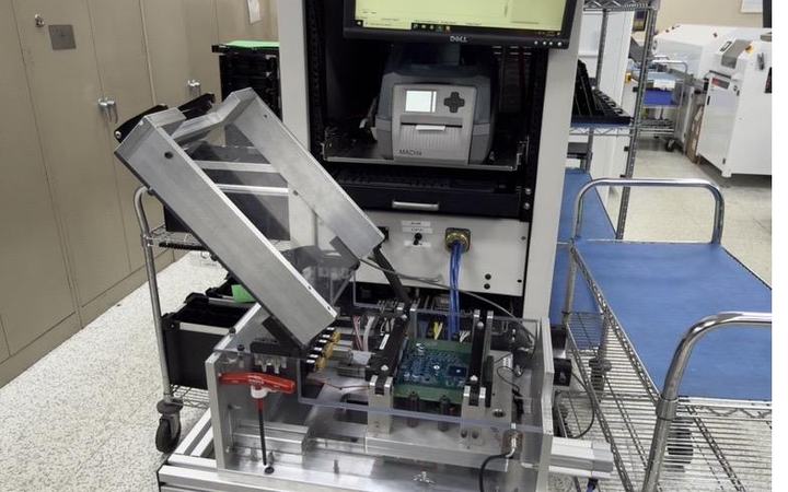 End-of-line functional test fixture built in-house at Soaris
