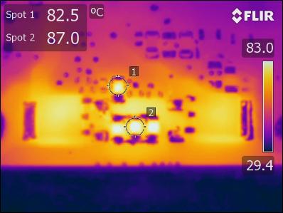 Thermal image of a populated board under electrical load